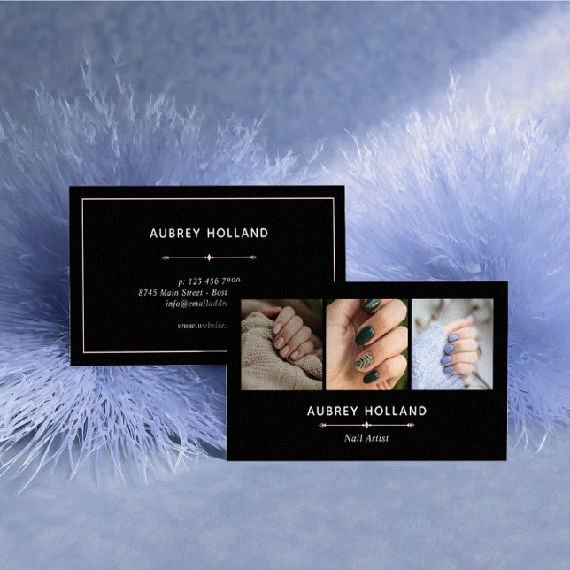 Carte De Visite Black Elegant Nail Artist Photo Collage (Créateur téléchargé)