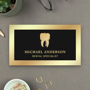 Carte De Visite Black Faux Gold Foil Clinique dentaire dentiste