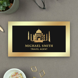 Carte De Visite Black Faux Gold Foil Taj Mahal Agent de voyage