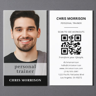 Carte De Visite Black Fitness QR Code Personal Trainer Photo