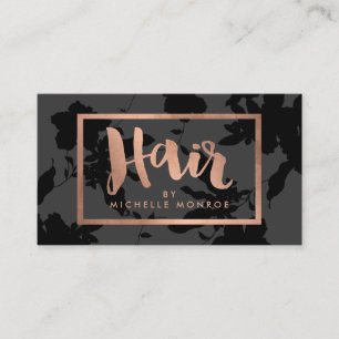Carte De Visite Black Floral Rose Gold Texte Liste de cheveux