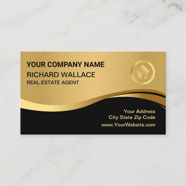 Carte De Visite Black Gold Foil Home Logo Immobilier QR Code (Devant)