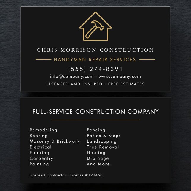 Carte De Visite Black Gold Handyman Construction  (Créateur téléchargé)