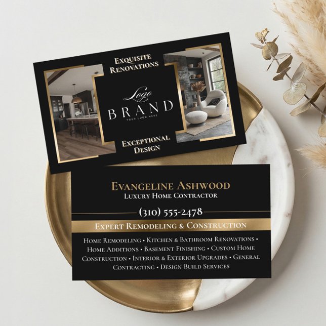 Carte De Visite Black Gold Home Remodeling Contractor Custom Logo (Black Gold Home Remodeling Contractor Custom Logo Business Card)