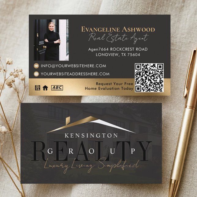 Carte De Visite  Black Gold Luxury Home Real Estate Agent Photo (Black Gold Luxury Home Real Estate Agent Photo Business Card)