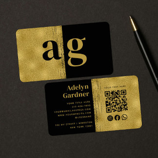 Carte De Visite Black Gold Luxury QR Code Monogramme Médias sociau
