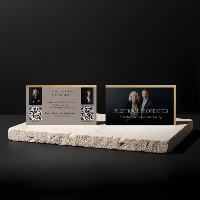 Carte De Visite Black Gold Luxury Real Estate Agent Photo Luxe (Prestige Luxury Dual Realtor Law Firm Gold & Black Business Card)