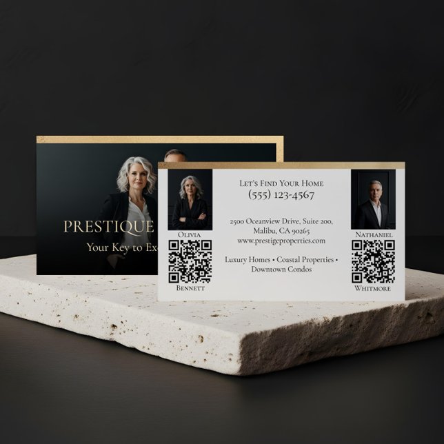 Carte De Visite Black Gold Luxury Real Estate Agent Photo Luxe (Prestige Luxury Dual Realtor Law Firm Gold & Black Business Card)