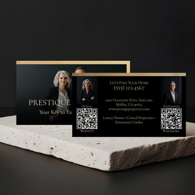 Carte De Visite Black Gold Luxury Real Estate Agent Photo Luxe (Prestige Luxury Realtor Law Firm Gold & Black Luxe Business Card)