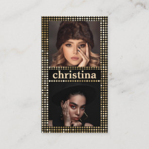 Carte De Visite Black Gold Model Actrice QR Code 2 Photo Collage