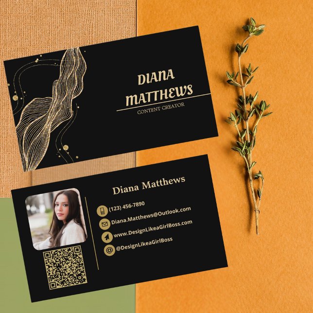 Carte De Visite Black Gold moderne, QR Code photo professionnelle (Créateur téléchargé)