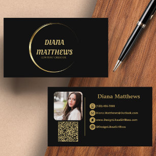 Carte De Visite Black Gold moderne, QR Code photo professionnelle