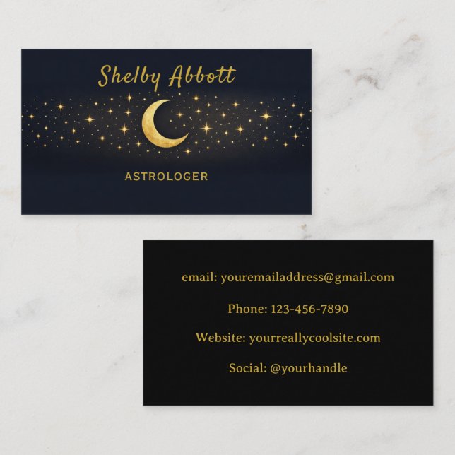 Carte De Visite Black & Gold Moon and Stars Business Card (Devant / Derrière)
