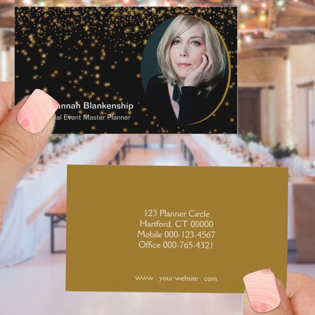 Carte De Visite Black Gold Professional Planner Photo personnalisé (Créateur téléchargé)