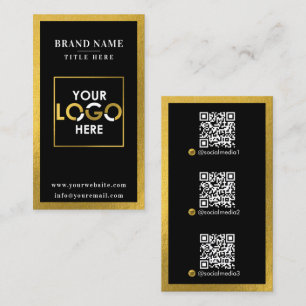 Carte De Visite Black Gold Scannable Digital Contact Code QR Logo
