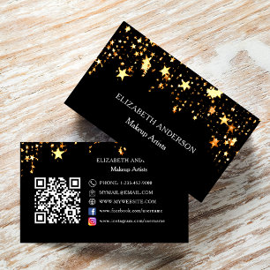 Carte De Visite Black gold stars Qr code médias sociaux