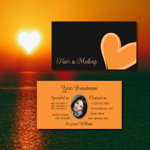 Carte De Visite Black Gorgeous Orange Heart Moderne avec photo mig