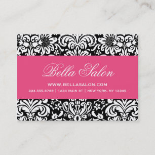 Carte De Visite Black & Hot rose Élégant Damas Floral