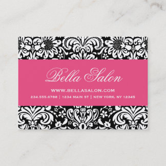 Carte De Visite Black & Hot rose Élégant Damas Floral