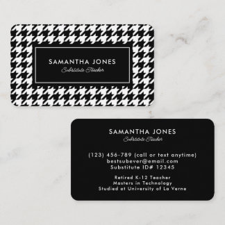 Carte De Visite Black Houndstooth Substitute Teacher Contact Info