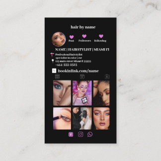 Carte De Visite Black Instagram QR code Hairstylist Social Media