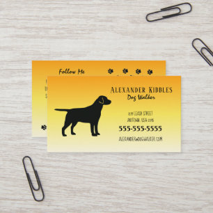 Carte De Visite Black Lab Dog Walker Jaune