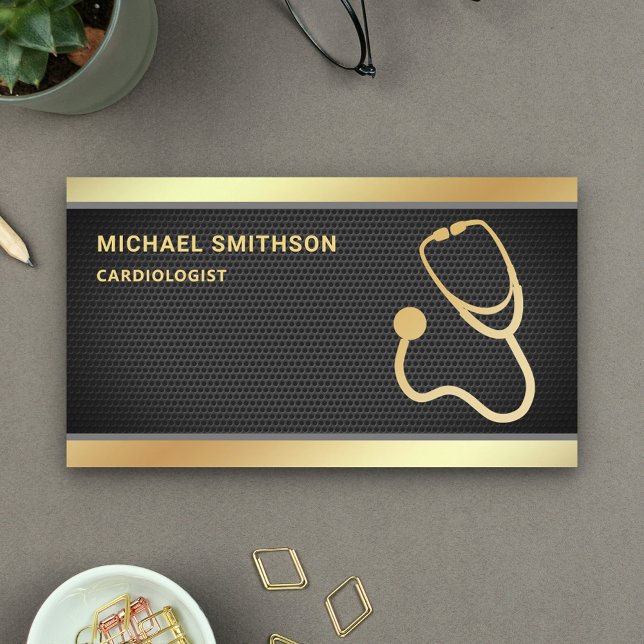 Carte De Visite Black Mesh Gold Stethoscope Médicale professionnel (Créateur téléchargé)