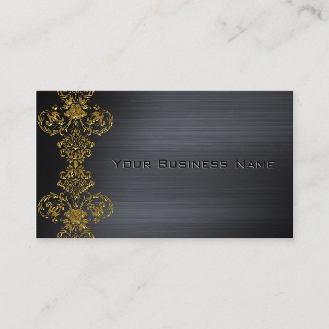 Carte De Visite Black Metallic Gold Damask Entreprise (Devant)