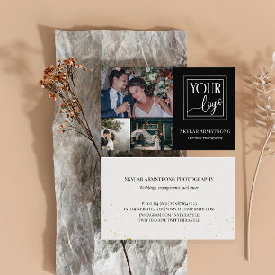 Carte De Visite Black Minimal Your Logo Photo Collage Photographe