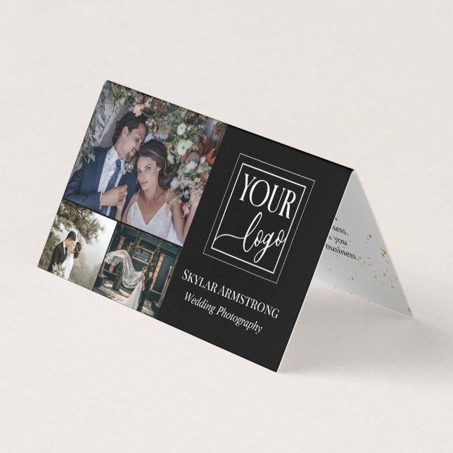 Carte De Visite Black Minimal Your Logo Photo Collage Photographe (Devant)