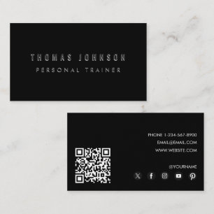 Carte De Visite Black Modern Personal Trainer Fitness QR Code