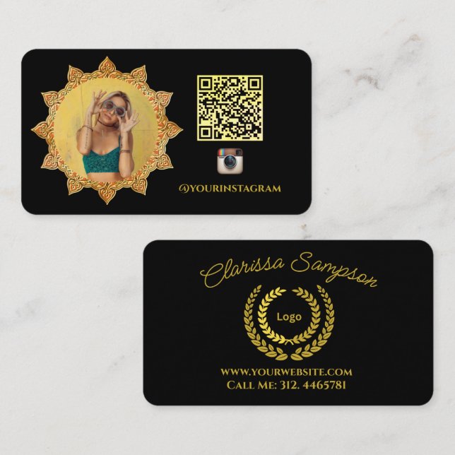 Carte De Visite Black Modern Sun Logo Médias sociaux (Devant / Derrière)