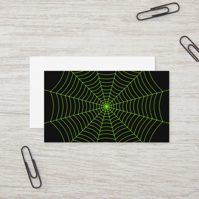 Carte De Visite Black neon vert toile d'araignée Halloween motif (Devant/Arrière en situation)