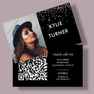 Carte De Visite Black   Parties scintillant or   Photo   Code QR  