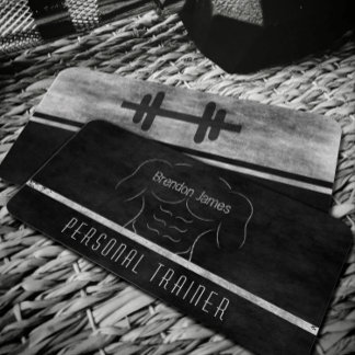 Carte De Visite Black Personal Trainer White Muscle Man Outline