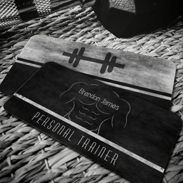 Carte De Visite Black Personal Trainer White Muscle Man Outline (Créateur téléchargé)
