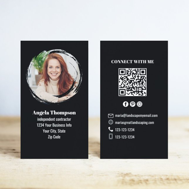 Carte De Visite Black Photo QR Code Connect with Me Business (Black photo QR code business cards. )