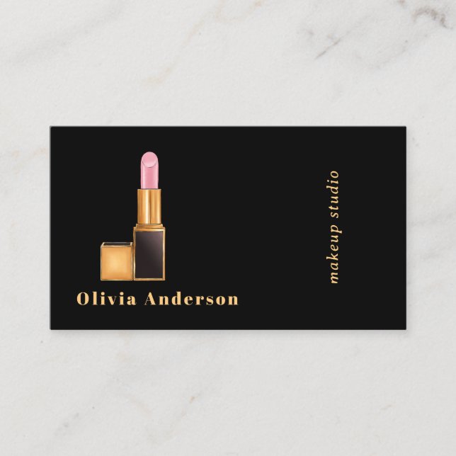 Carte De Visite Black Pink Lipstick Makeup Artist MUA Beauty (Devant)