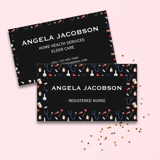 Carte De Visite Black Professional Medical Registered Nurse (Créateur téléchargé)