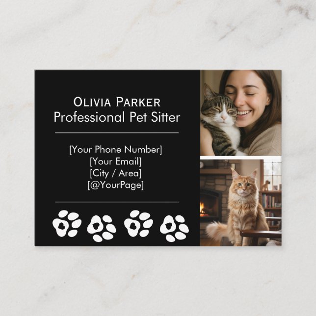 Carte De Visite Black Professional Pet Sitter & Dog Walker  (Devant)