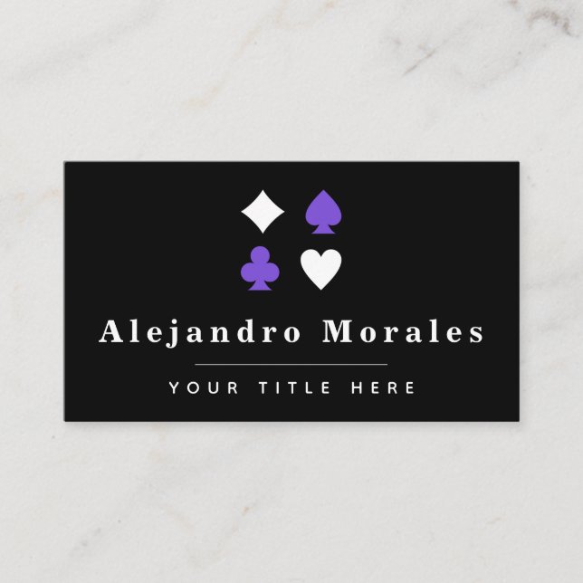 Carte De Visite Black & Purple Poker Theme Card Jeu Casino Cool (Devant)