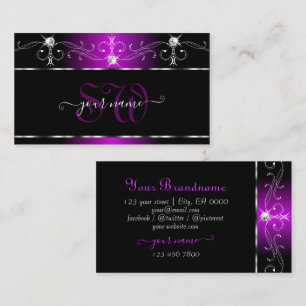 Carte De Visite Black Purple Squiggles étincelants Diamants Monogr