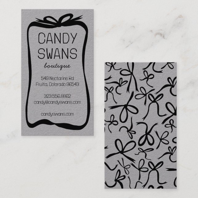Carte De Visite Black Ribbon Bows Sweet Custom Feminine Luxe Grey (Devant / Derrière)