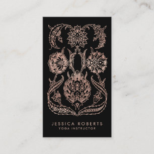 Carte De Visite Black Rose Gold Look Art Nouveau Floral Mode