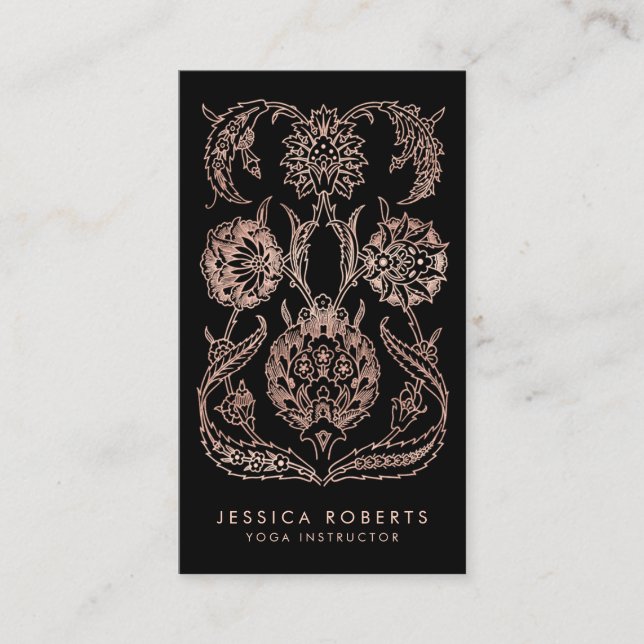 Carte De Visite Black Rose Gold Look Art Nouveau Floral Mode (Devant)