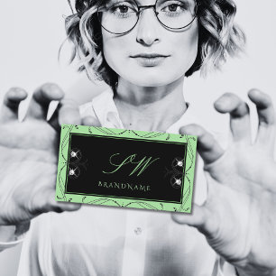 Carte De Visite Black Sage Vert Étincelle Bijoux Ornements Monogra