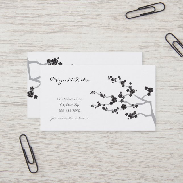 Carte De Visite Black Sakura Cerry Fleurs Fleurs Fleurs Oriental Z (Devant/Arrière en situation)