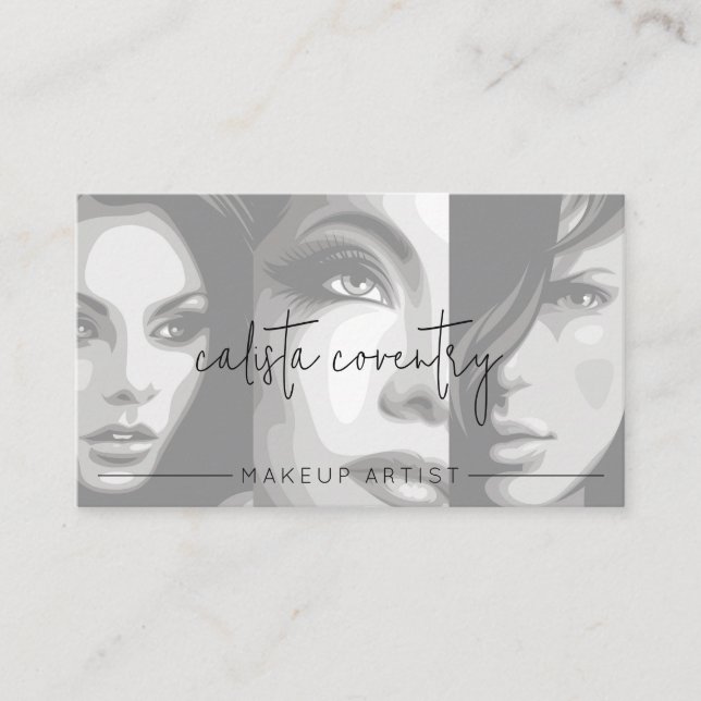 Carte De Visite Black Script Photo Makeup Business (Devant)