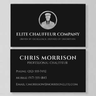 Carte De Visite Black Silver Chauffeur Conducteur Métallisé