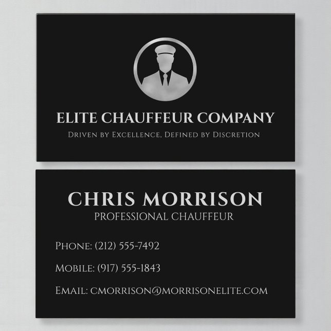 Carte De Visite Black Silver Chauffeur Conducteur Métallisé  (Créateur téléchargé)